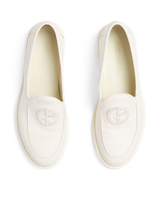 Giorgio Armani White Leather Logo Loafers for men