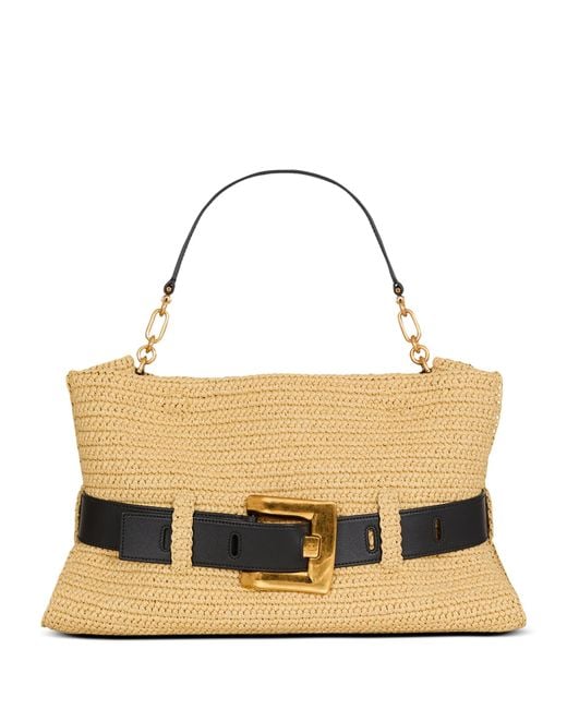 Balmain Metallic Medium Faux-Raffia Anthem Shoulder Bag
