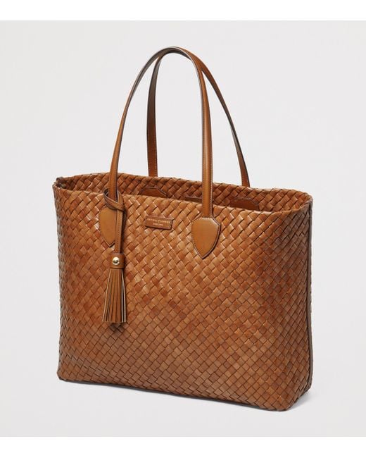 Aspinal Brown Large Woven Leather London Tote Bag