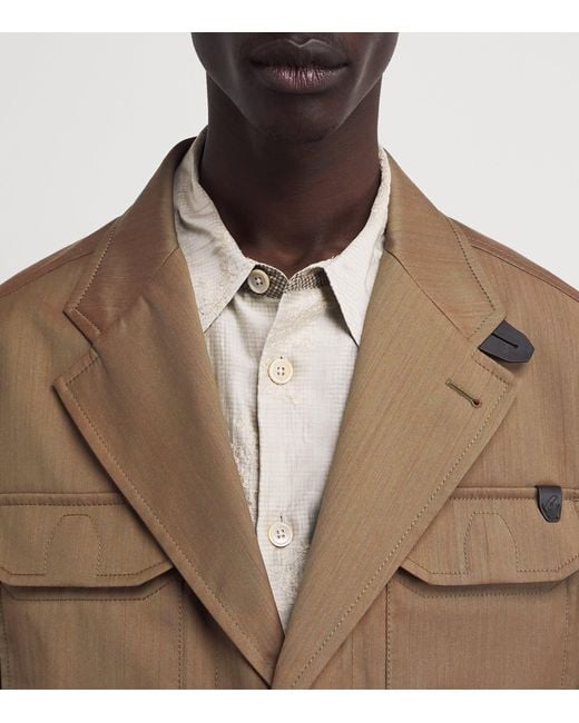 Brioni Brown Leather-Trim Blazer for men
