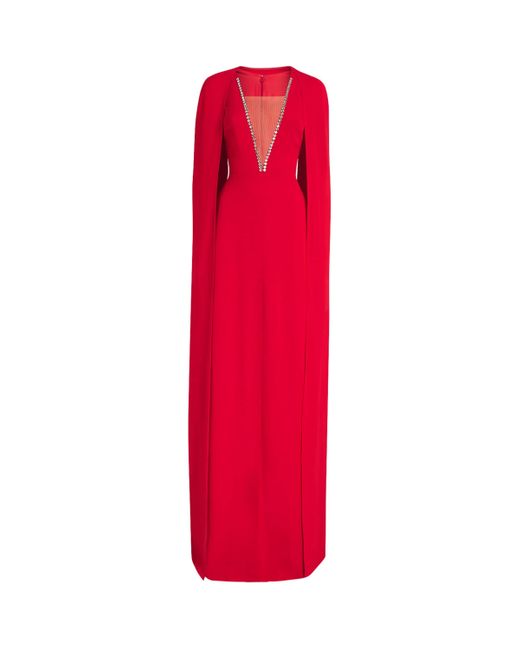 Stella McCartney Red Crepe Embellished Cape Gown
