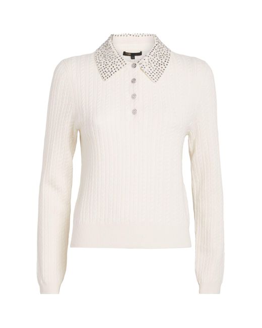 Maje White Wool Embellished Cardigan