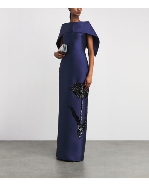 Erdem Blue Embellished Off-The-Shoulder Column Gown