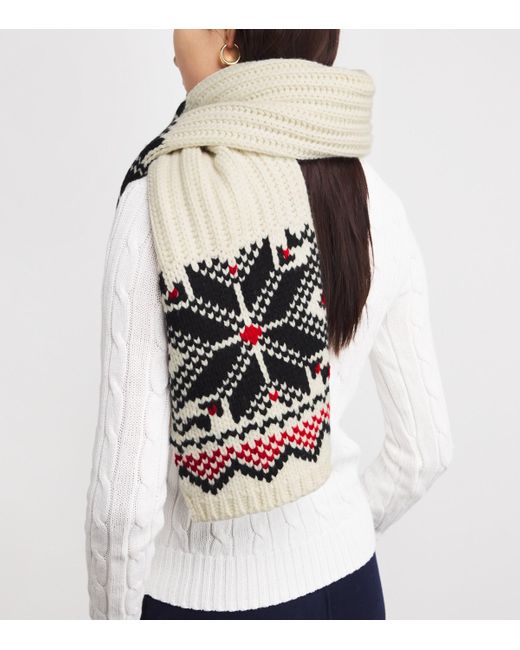 Polo Ralph Lauren White Wool Jacquard Snowflake Scarf