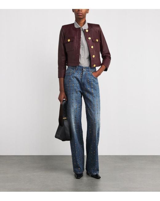 L'Agence Purple Leather Collarless Deidra Jacket