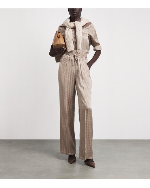 Kiton Natural Silk Printed Pleated Drawstring Trousers