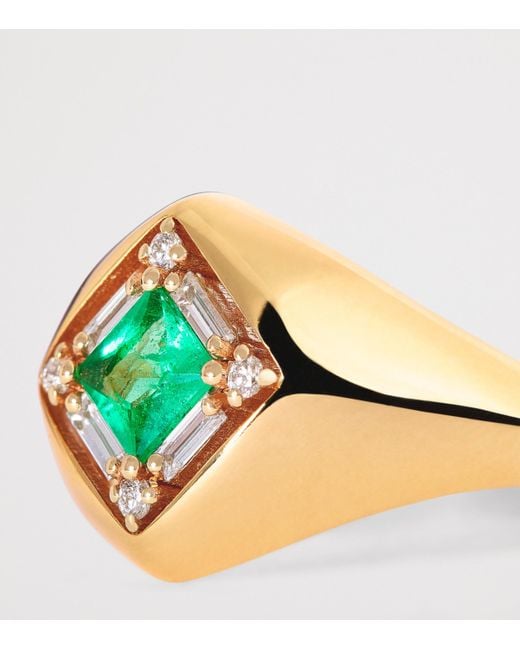 Suzanne Kalan Green Diamond And Emerald Princess Diamond Signet Ring