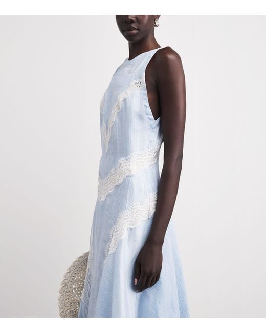 Sandro Blue Lace-Panel Midi Dress