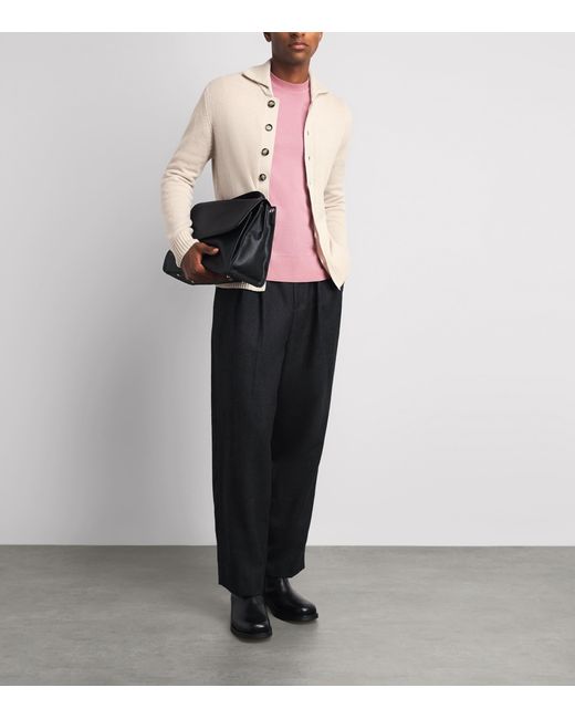 Allude Natural Wool-Cashmere Collared Cardigan for men