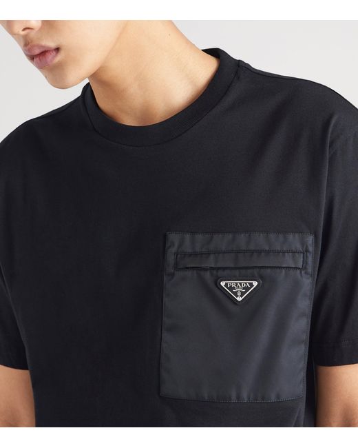 Prada Black Cotton And Re-Nylon Pocket T-Shirt for men