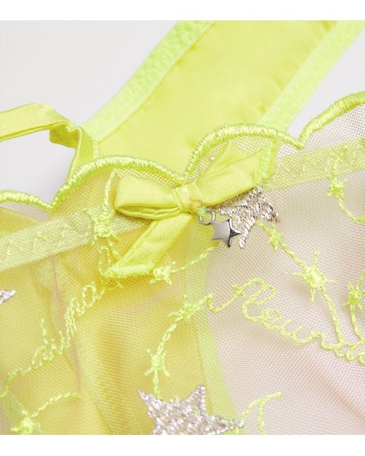 Fleur du Mal Yellow Silk Embroidered Étoile Thong