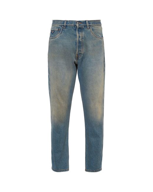 Prada Blue Distressed Straight Jeans for men