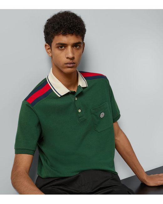Gucci Green Cotton Polo With Interlocking G for men