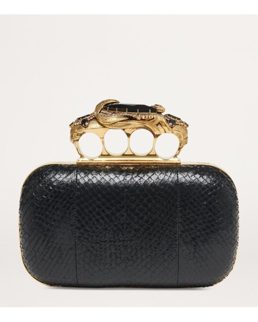 Alexander McQueen Black Leather Snake Four-Ring Clutch Bag