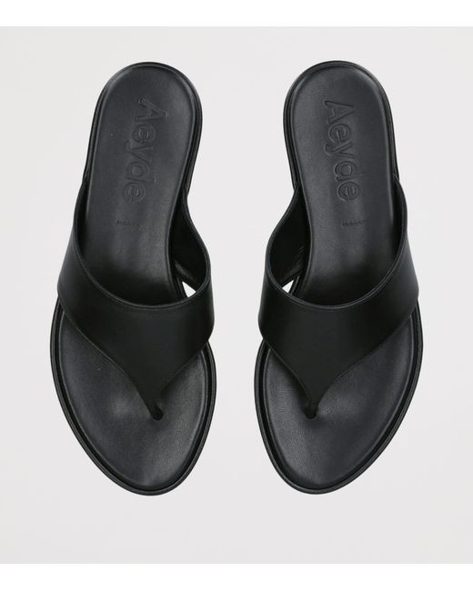 Aeyde Black Leather Amaya Flip Flops