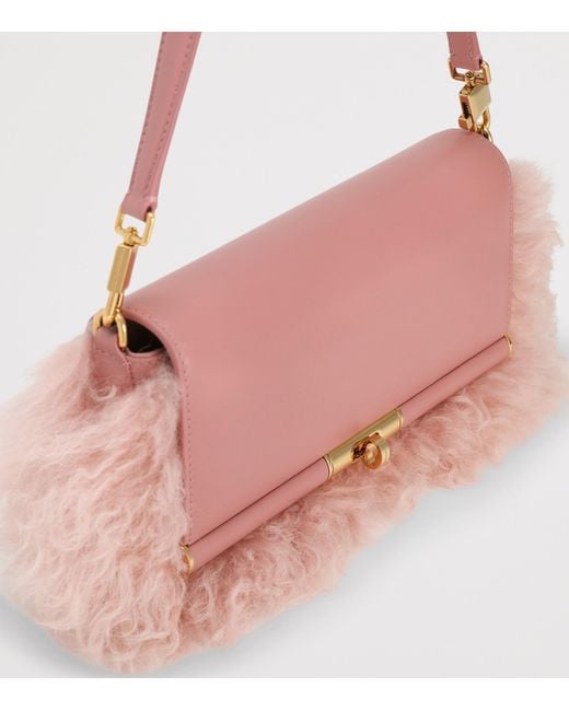 Dolce & Gabbana Pink Shearling-Trim Marlene Shoulder Bag