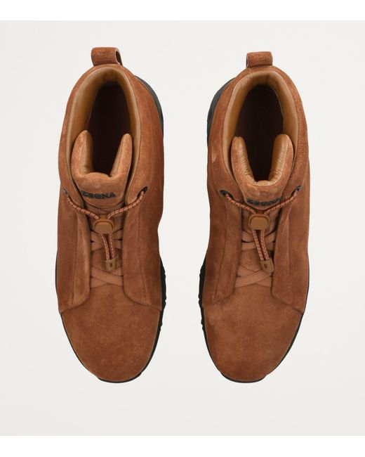 Zegna Brown Suede Triple Stitch Vetta Sneakers for men