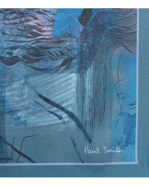 Paul Smith Blue Silk Floral Pocket Square for men
