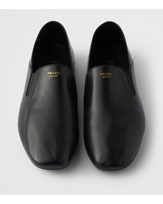 Prada Black Leather Logo Loafers for men