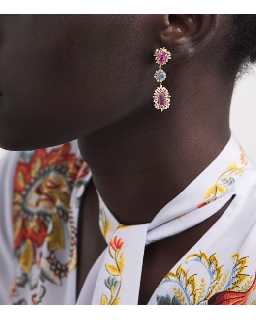 Suzanne Kalan Pink Diamond, Sapphire And Opal One Of A Kind Drop Earrings