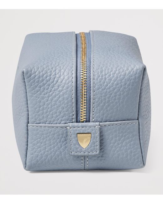 Aspinal Blue Medium Grained Leather Cosmetics Case