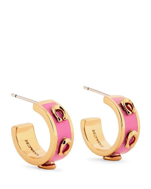 COACH Pink Enamel C Hoop Earrings