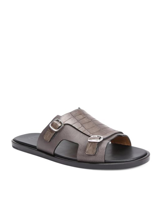 Santoni Brown Crocodile Monk Sandals for men