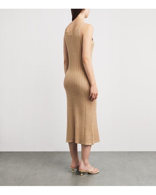 Soft Goat Natural Silk-Cashmere Cable-Knit Midi Dress