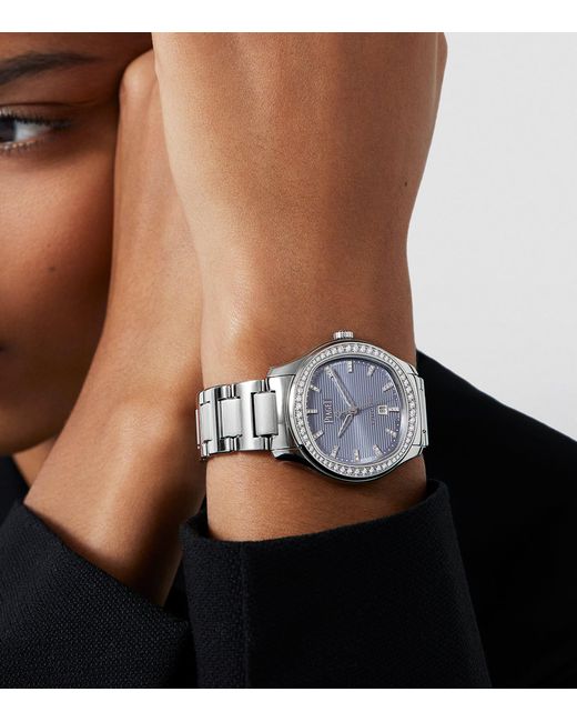 Piaget Metallic Stainless Steel And Diamond Polo Date Watch