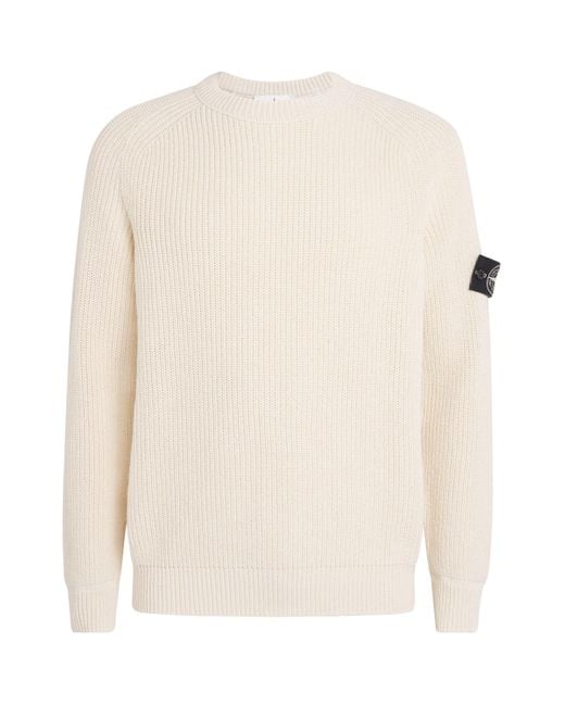 Stone Island White Recycled Cotton Crew-Neck Sweater for men