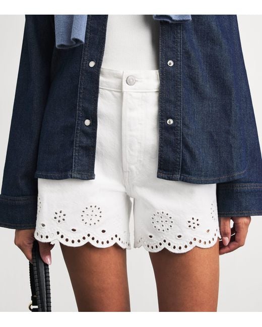 FRAME White The Eyelet Long Hang Denim Shorts
