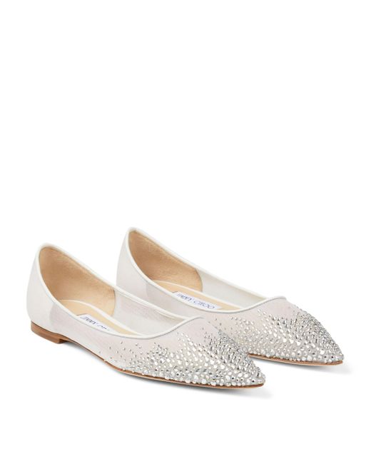 Jimmy Choo White Love Rhinestone Flats