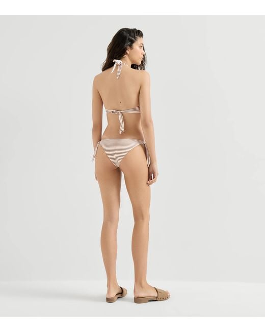 Brunello Cucinelli White Striped Halterneck Bikini Top