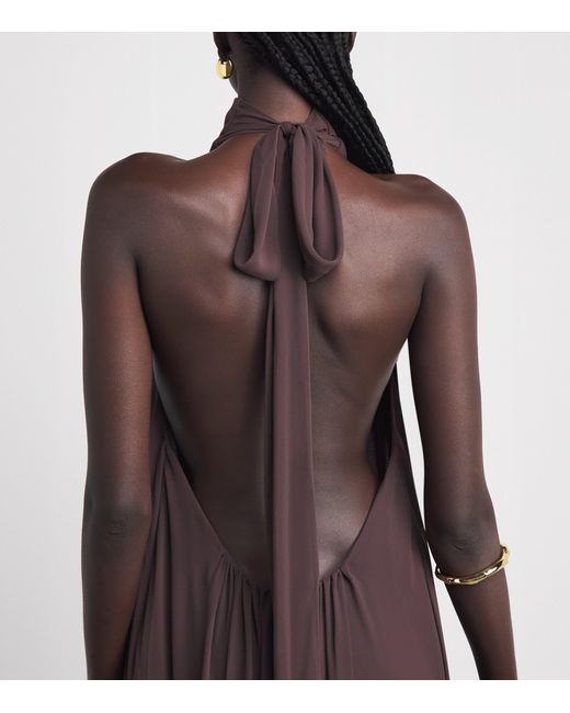 De La Vali Purple Chiffon Halterneck Adela Maxi Dress