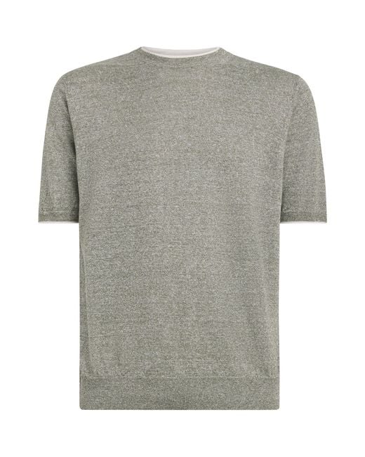 FIORONI CASHMERE Gray Linen-Cotton T-Shirt for men
