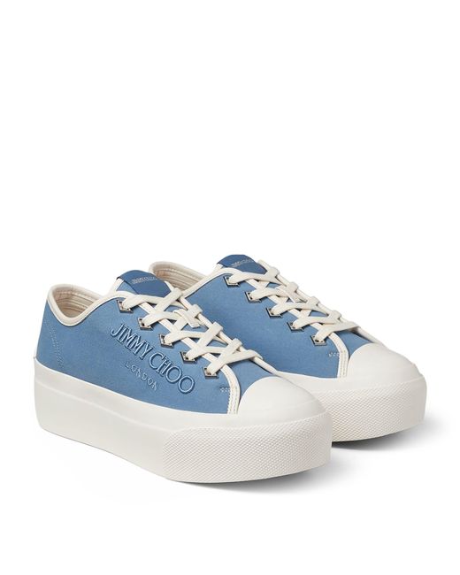 Jimmy Choo Blue Palma Maxi Logo-embroidered Canvas Low-top Trainers