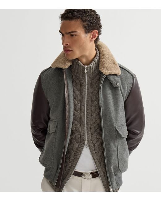 Brunello Cucinelli Gray Cashmere Bomber Jacket for men