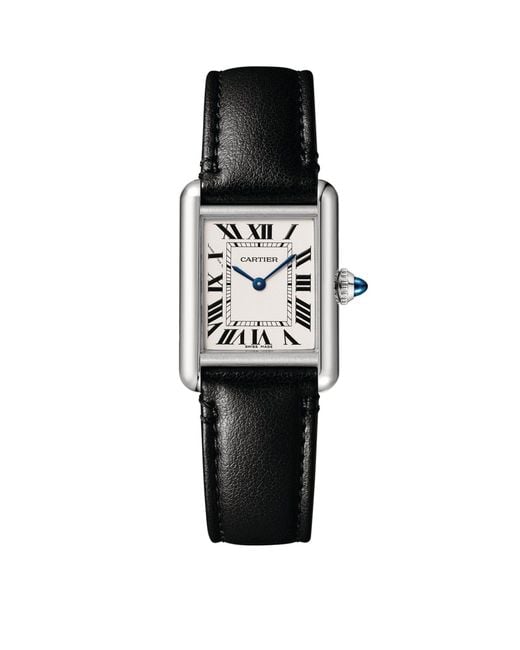 Cartier Black Stainless Steel Tank Must Watch With Vegan Leather Strap 22mm