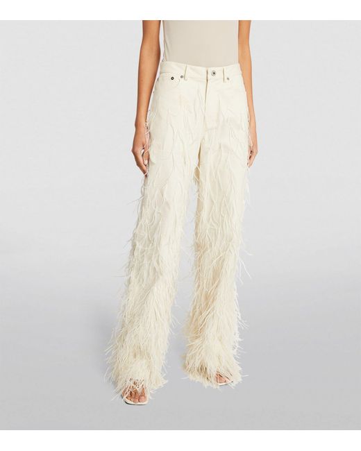 LAPOINTE White Feather-trim Straight Jeans