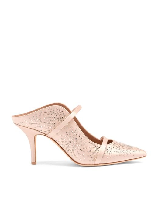 Malone Souliers Pink Satin Crystal-Embellished Maureen Heeled Mules 70