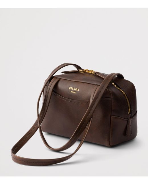 Prada Brown Mini Antique Leather Carry Top-Handle Bag