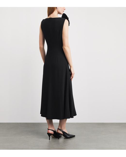 Roland Mouret Black Rose Appliqué Sleeveless Midi Dress