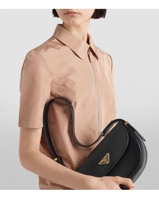 Prada Black Leather Arqué Shoulder Bag