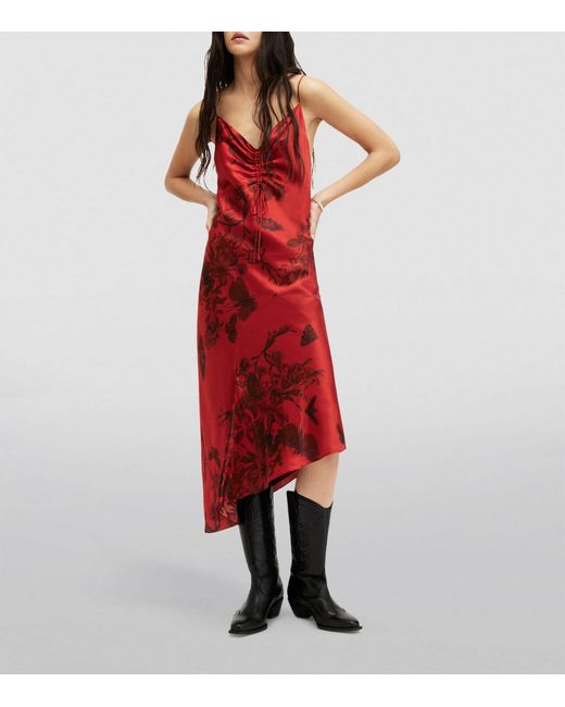 AllSaints Red Printed Alexia Midi Dress