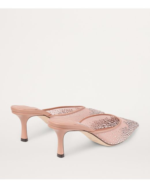 Jimmy Choo Pink Vivi 65 Mesh Embellished Mules