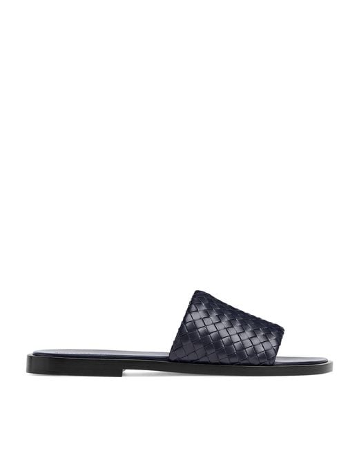 Bottega Veneta Blue Leather Intrecciato Elio Sandals for men