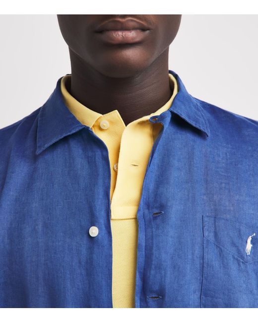 Polo Ralph Lauren Blue Linen Short-Sleeve Classic-Fit Shirt for men