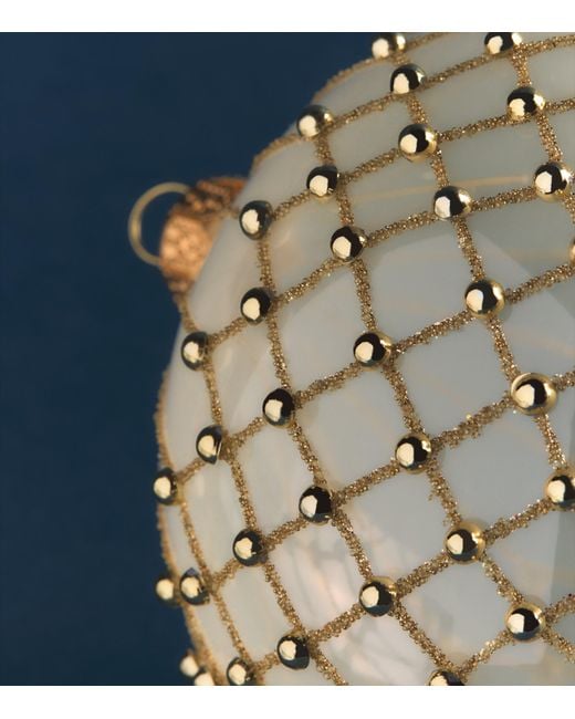 Harrods Metallic Glass Glitter Criss-Cross Bauble
