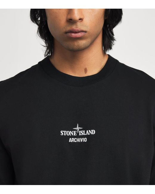 Stone Island Black Cotton Archivio Logo T-Shirt for men