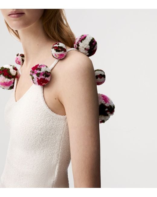 Loewe White X Paula's Ibiza Cotton-Blend Floral Pom-Pom Top